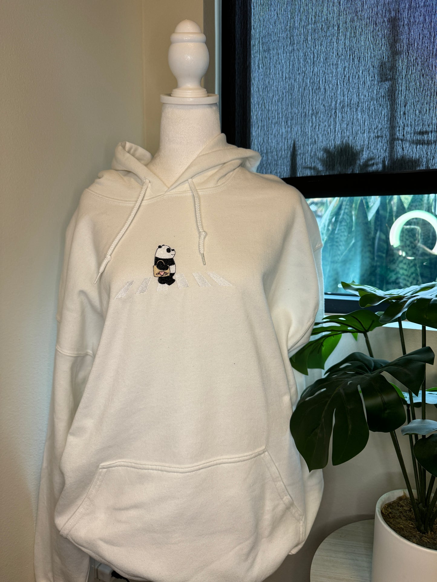 Panda Bear Embroidered Hoodie White XL CLEARANCE