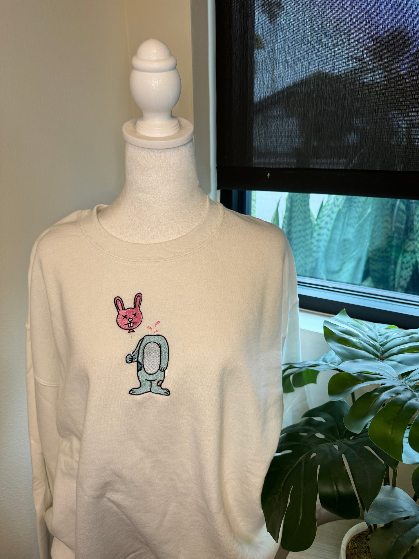 Bunny Embroidered Crewneck White XL CLEARANCE