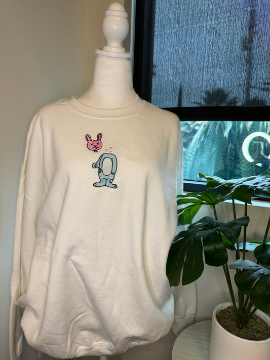 Bunny Embroidered Crewneck White XL CLEARANCE