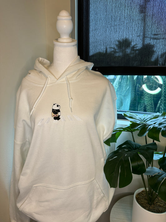 Panda Bear Embroidered Hoodie White XL CLEARANCE