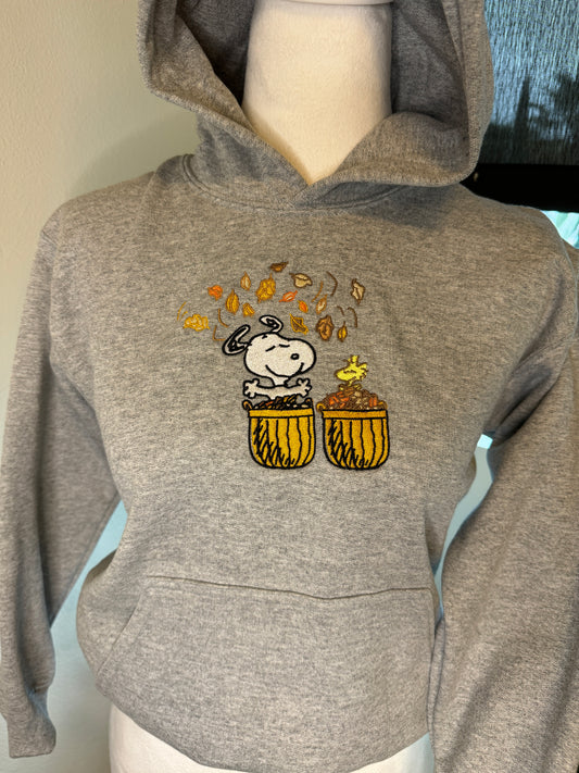 Snoopy Embroidered Hoodie Kids S Gray CLEARANCE