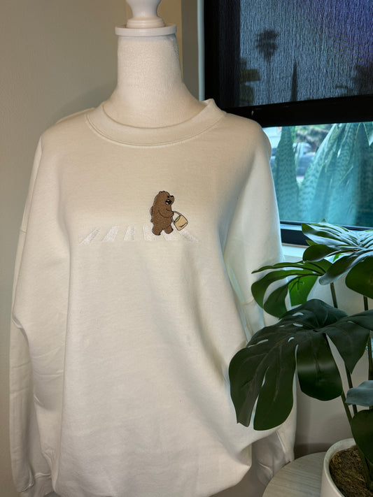 Brown Bear Embroidered Crew White 2XL CLEARANCE